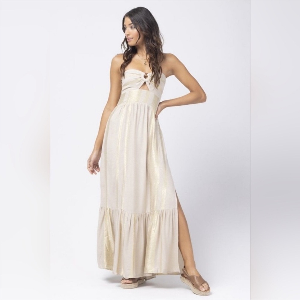 GUC L*Space Cream & Gold Strapless Maxi Beach Dress